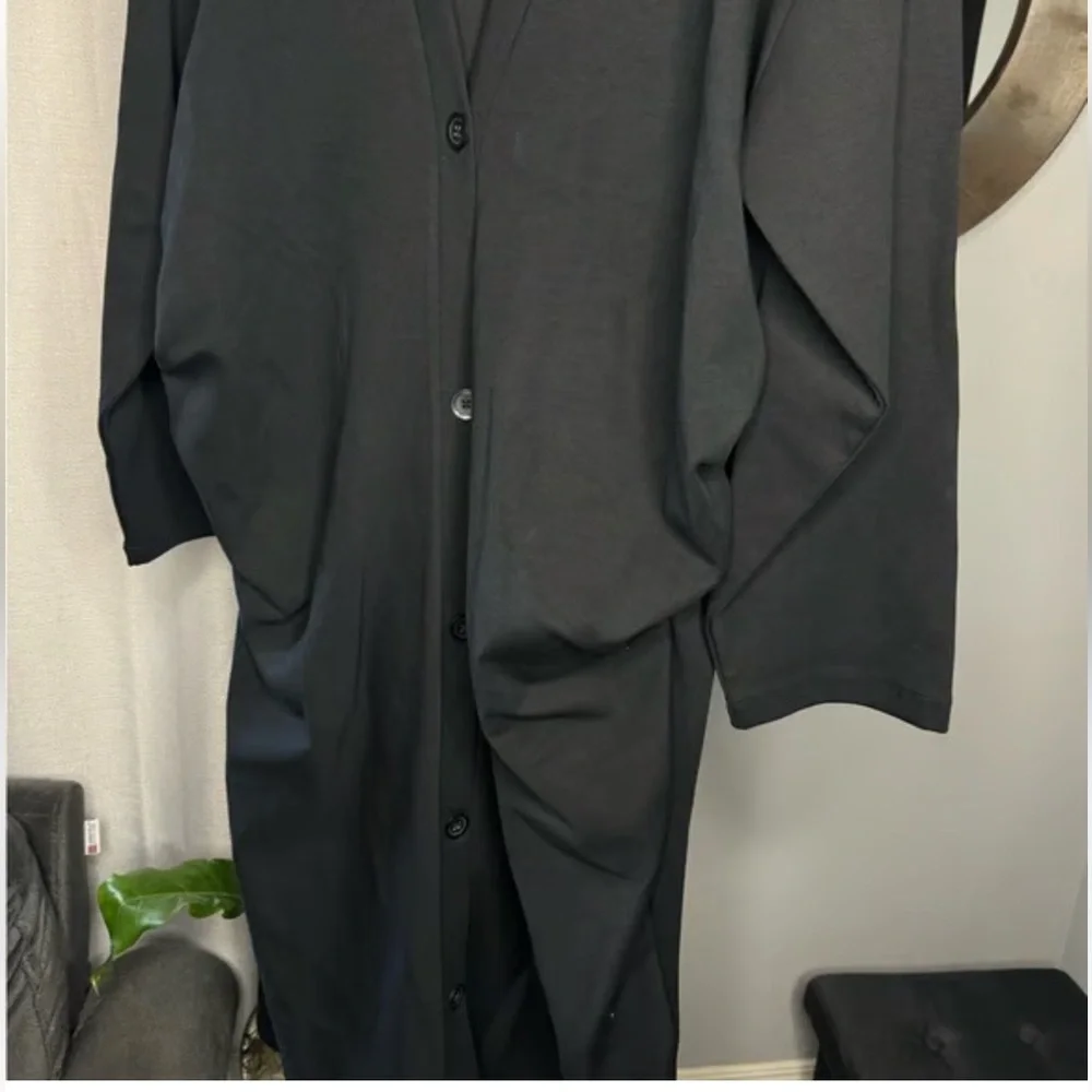 ZARA LONG RUCHED BUTTON-DOWN OVERSIZED COCOON STYLE CARDIGAN JACKET BLACK SZ M